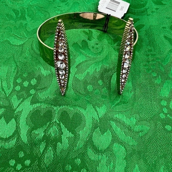 Gennaro Open Cuff Bracelet Gold Tone with Rhinestone - Picture 8 of 11